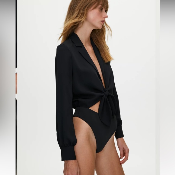 ARITZIA Babaton Ace XXS Silk Satin Tie Bodysuit Long Sleeve Top $100 - Picture 9 of 11